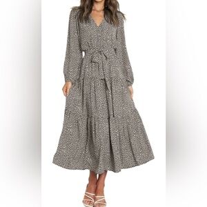 Women’s Casual Wrap V Neck Flowy Midi Dress with Belt